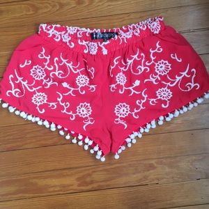 Heartbeeps red flowy shorts